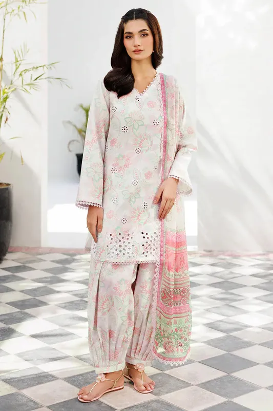 Farasha Printed Essentials Off White Chiffon – view 1 – Poshaq