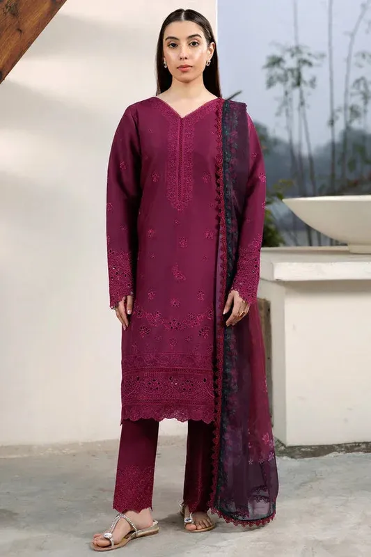 Farasha Summer Weaves Embroidered Lawn Berry Chiffon – view 1 – Poshaq