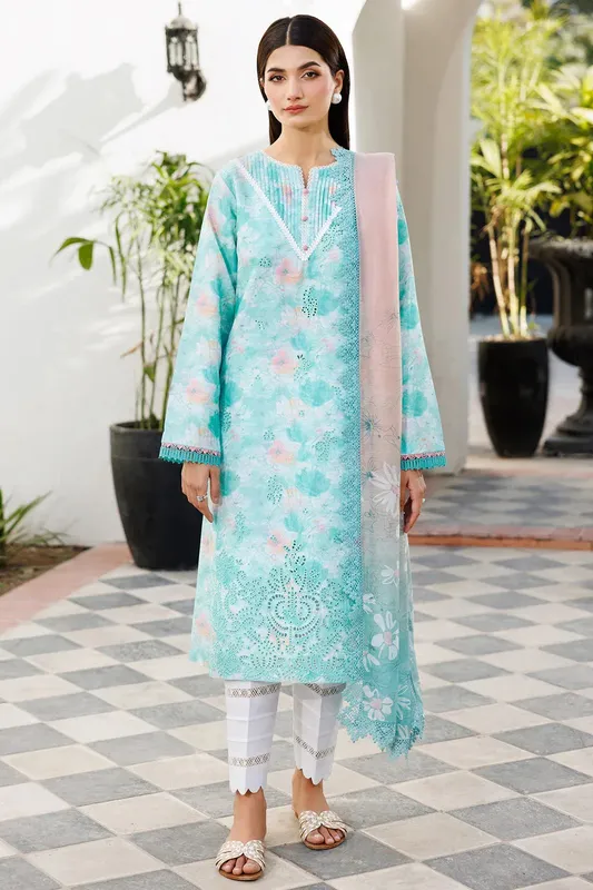 Farasha Printed Essentials Ferozi Cotton – view 1 – Poshaq