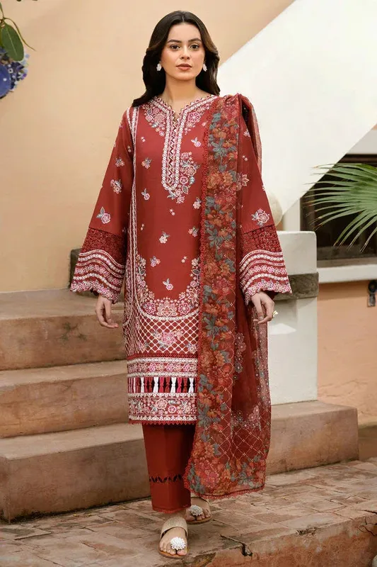 Farasha Summer Weaves Embroidered Lawn Rust Chiffon – view 1 – Poshaq