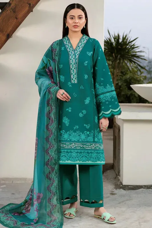 Farasha Summer Weaves Embroidered Lawn Teal Green Organza – view 1 – Poshaq