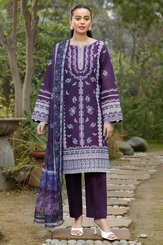 Farasha Summer Weaves Embroidered Lawn Dark Purple Chiffon – view 1 – Poshaq