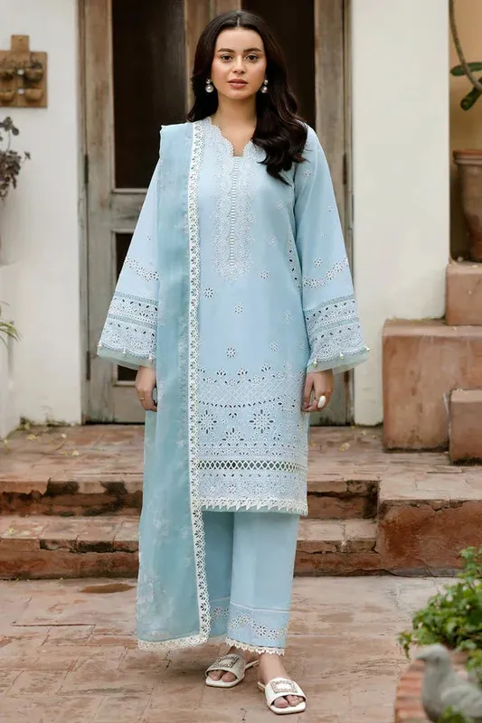 Farasha Summer Weaves Embroidered Lawn Sky Blue Chiffon – view 1 – Poshaq