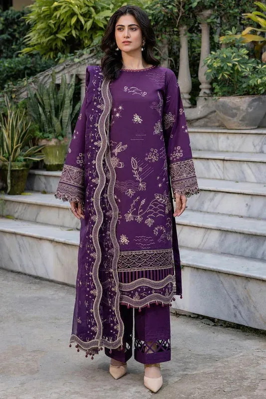 Farasha Summer Weaves Embroidered Lawn Plum Organza – view 1 – Poshaq