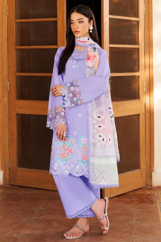 Farasha Summer Weaves Embroidered Lawn Lavender Organza – view 1 – Poshaq