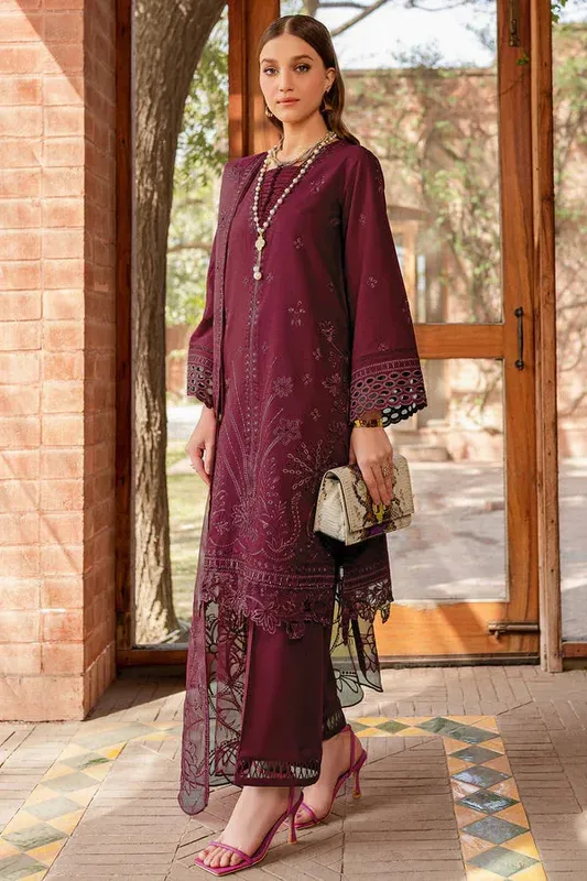 Farasha Summer Weaves Embroidered Lawn Burgundy Organza – view 1 – Poshaq