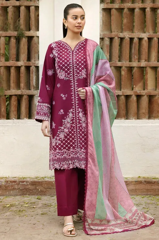 Farasha Summer Weaves Embroidered Lawn Berry Cotton – view 1 – Poshaq