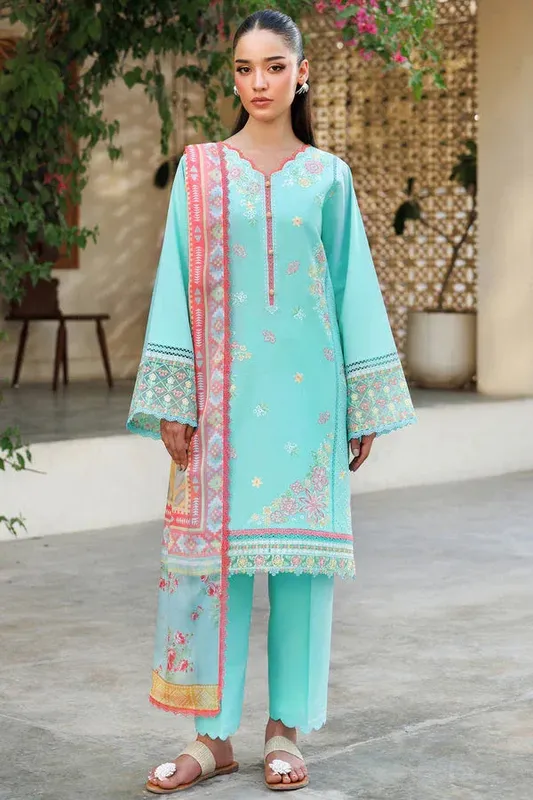 Farasha Summer Weaves Embroidered Lawn Turquoise Organza – view 1 – Poshaq