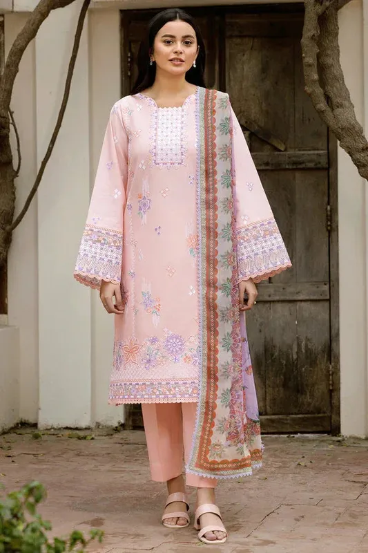 Farasha Summer Weaves Embroidered Lawn Peach Pink Organza – view 1 – Poshaq