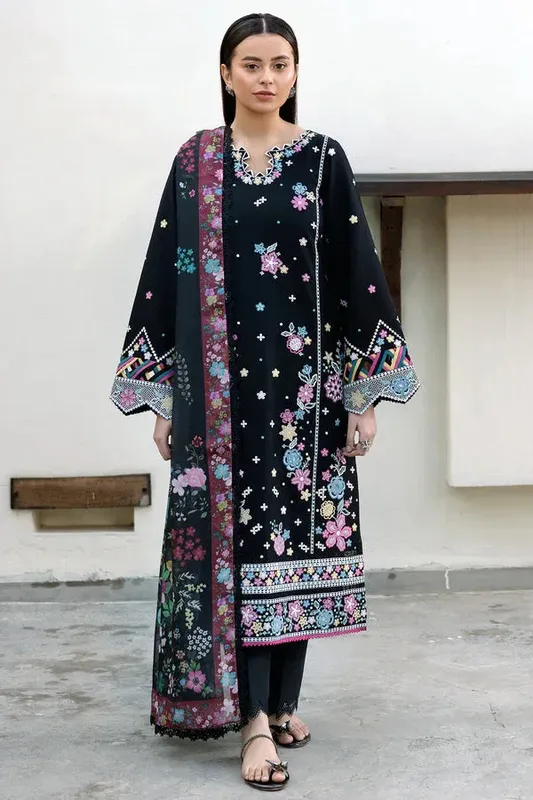Farasha Summer Weaves Embroidered Lawn Black Cotton – view 1 – Poshaq
