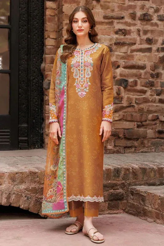 Farasha Printed Essentials Burnt Orange Organza – view 1 – Poshaq