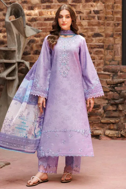 Farasha Printed Essentials Lavender Organza – view 1 – Poshaq