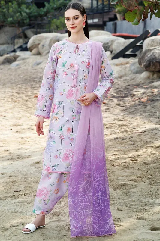 Farasha Printed Essentials Soft Lilac Chiffon – view 1 – Poshaq