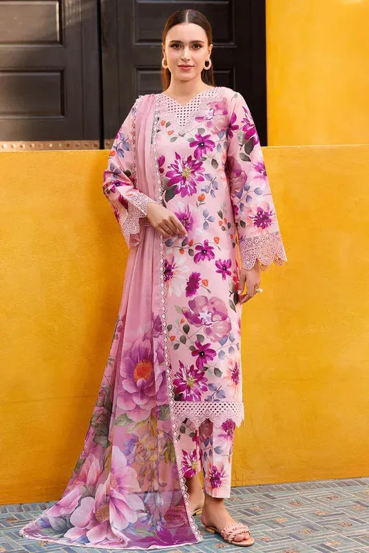 Farasha Printed Essentials Blush Pink Organza – view 1 – Poshaq