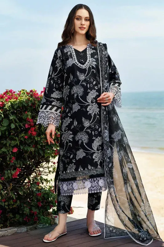 Farasha Printed Essentials Black Organza – view 1 – Poshaq