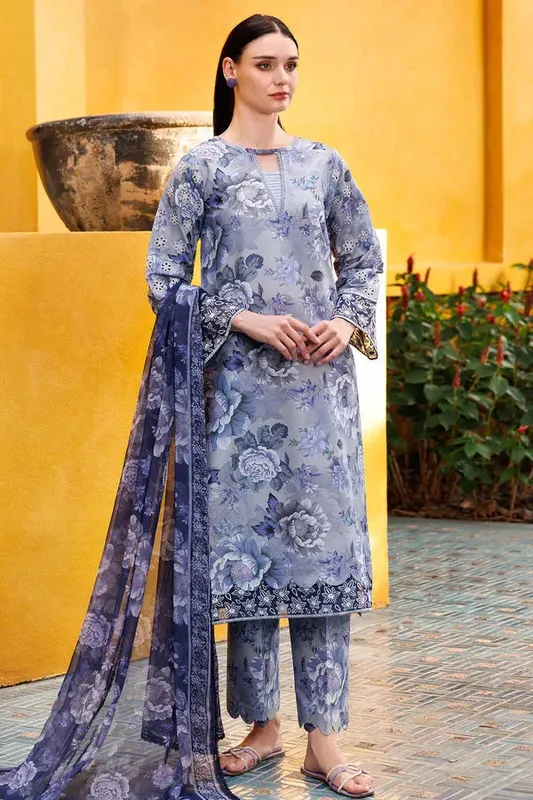 Farasha Printed Essentials Grey Organza – view 1 – Poshaq