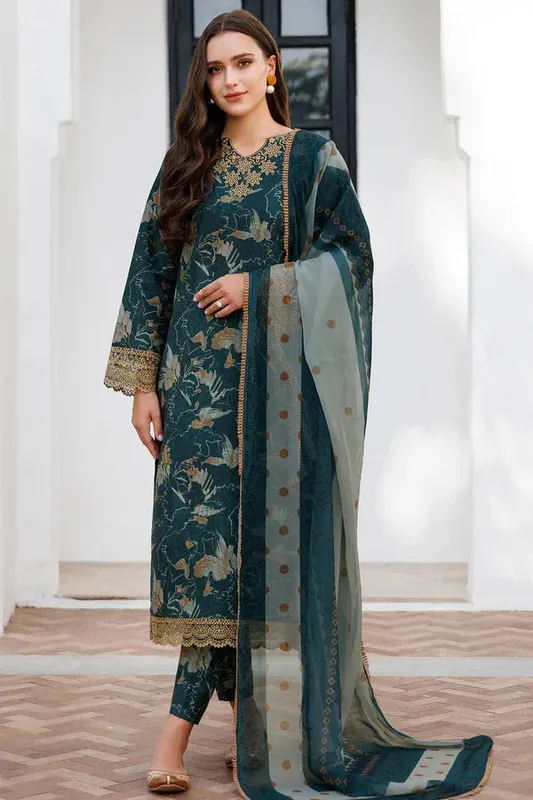 Farasha Printed Essentials Zinc Organza – view 1 – Poshaq