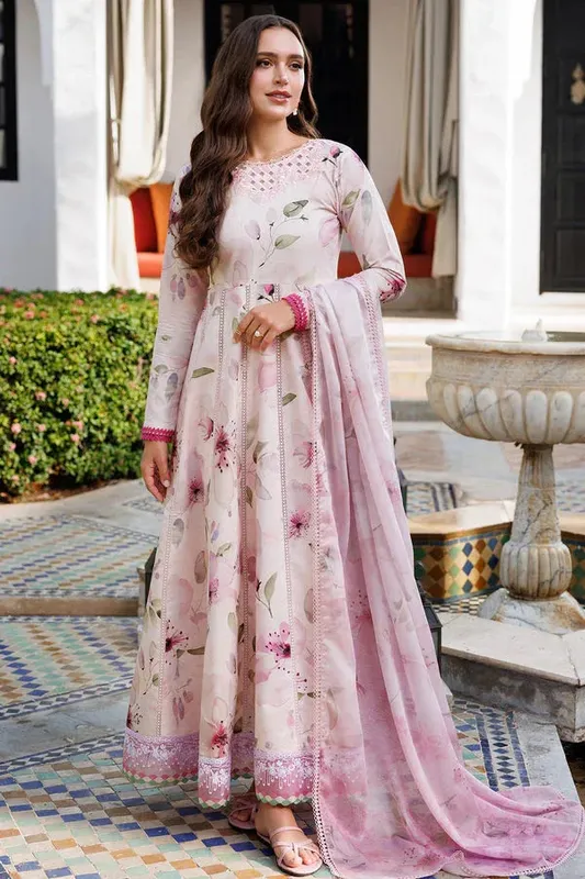 Farasha Printed Essentials Pale Pink Organza – view 1 – Poshaq