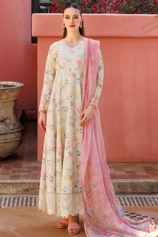Farasha Printed Essentials Ivory Organza – view 1 – Poshaq