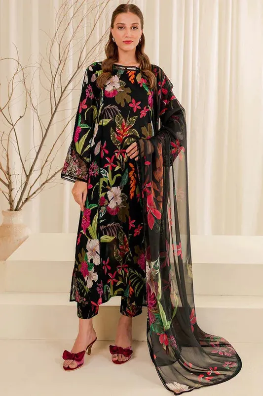 Farasha Printed Essentials Black Organza – view 1 – Poshaq