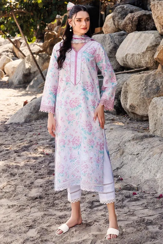 Farasha Printed Essentials Soft Lilac Organza – view 1 – Poshaq