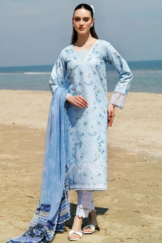 Farasha Printed Essentials Light Blue Organza – view 1 – Poshaq