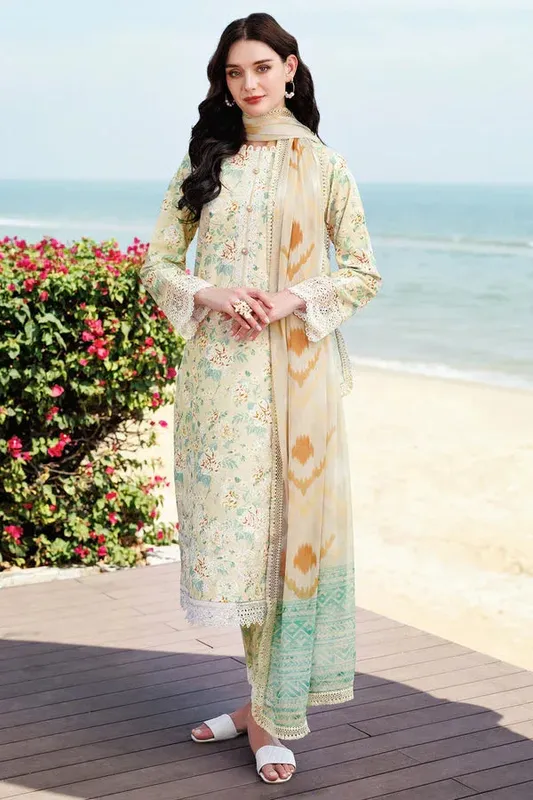Farasha Printed Essentials Cream Organza – view 1 – Poshaq