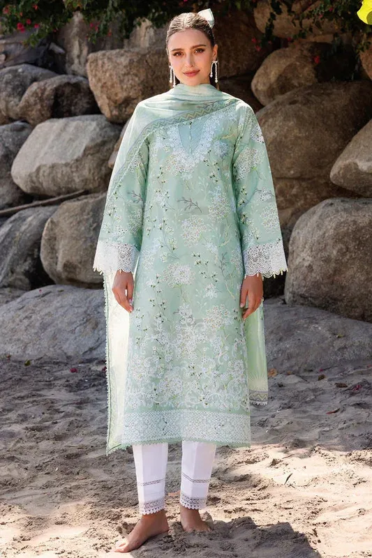 Farasha Printed Essentials Mint Green Organza – view 1 – Poshaq