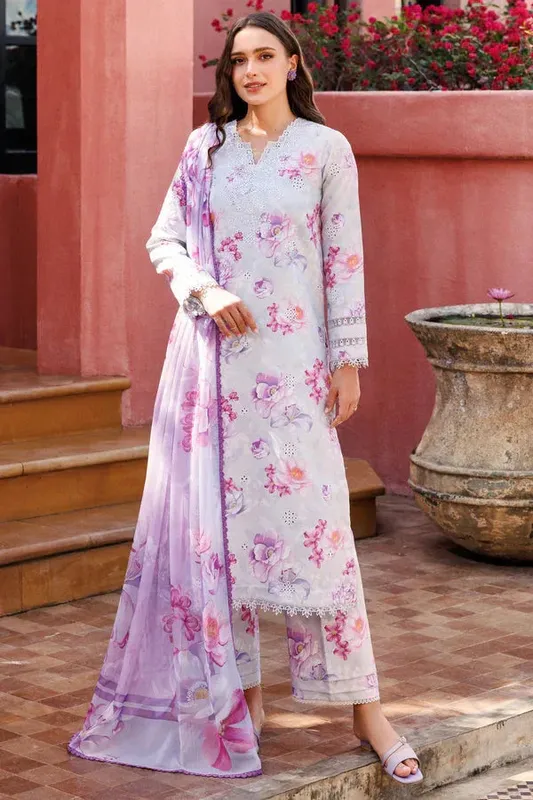 Farasha Printed Essentials Soft Lilac Organza – view 1 – Poshaq
