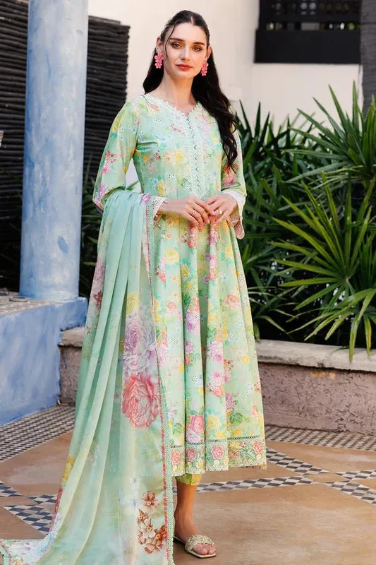 Farasha Printed Essentials Mint Green Organza – view 1 – Poshaq