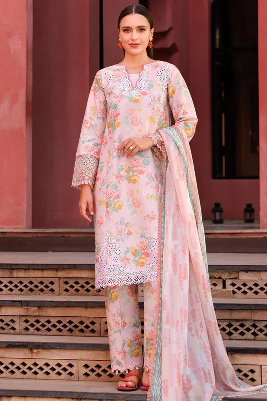 Farasha Printed Essentials Pink Organza – view 1 – Poshaq