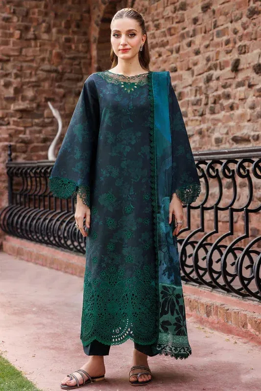 Farasha Seraya Lawn 25 Midnight Blue Organza – view 1 – Poshaq