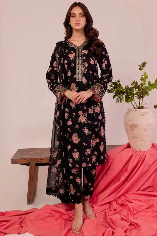 Farasha Printed Essentials Black Organza – view 1 – Poshaq
