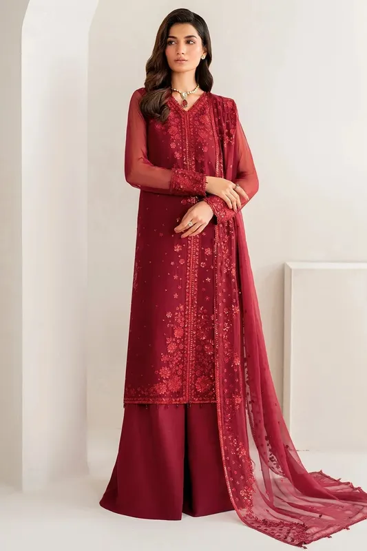 Farasha Lumiere Formals Maroon Raw Silk – view 1 – Poshaq