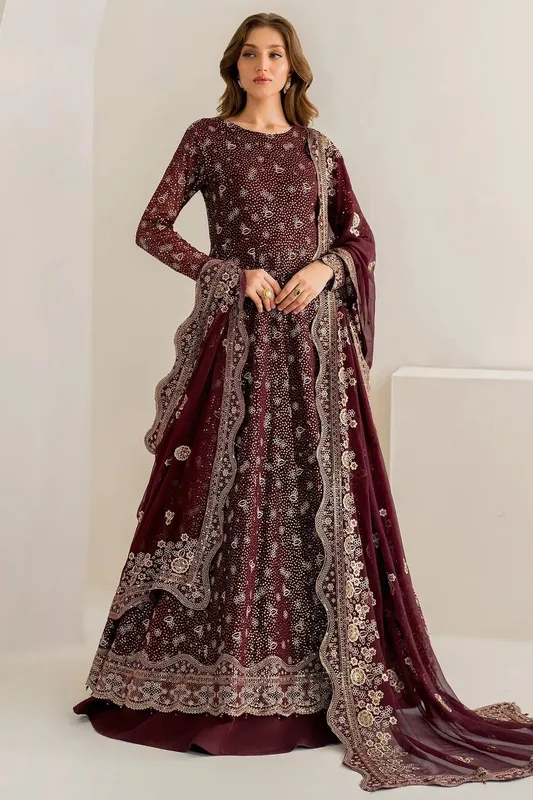 Farasha Lumiere Formals Maroon Raw Silk – view 1 – Poshaq