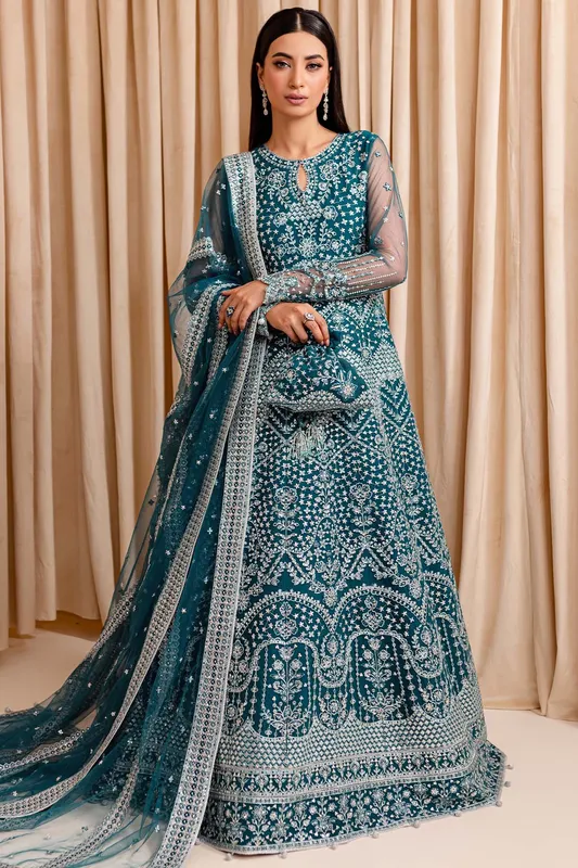 Farasha Lumiere Formals Teal Raw Silk – view 1 – Poshaq