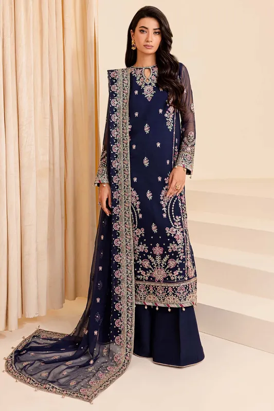 Farasha Lumiere Formals Navy Blue Raw Silk – view 1 – Poshaq