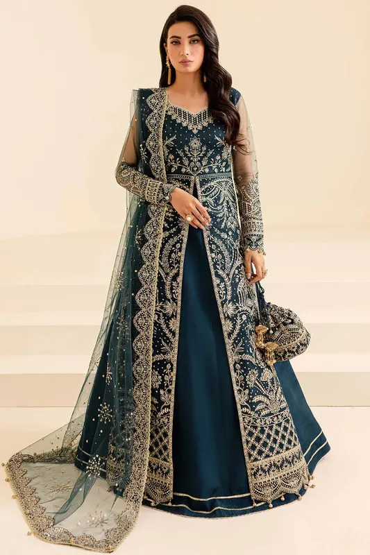 Farasha Lumiere Formals Navy Blue Raw Silk – view 1 – Poshaq