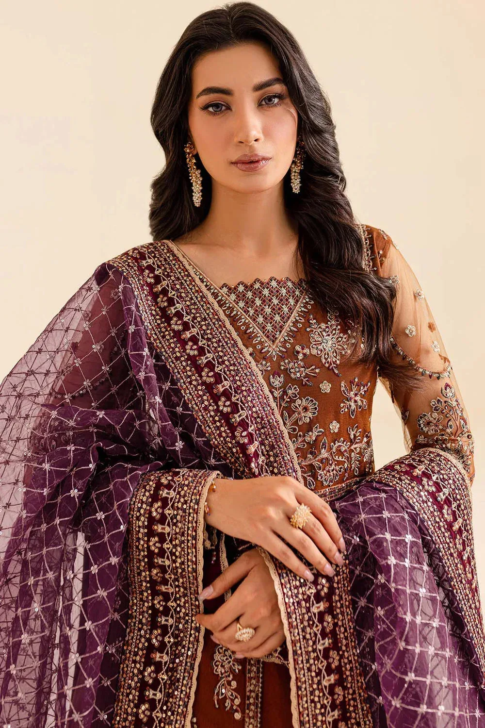 Farasha Lumiere Formals Brown Raw Silk – view 3 – Poshaq