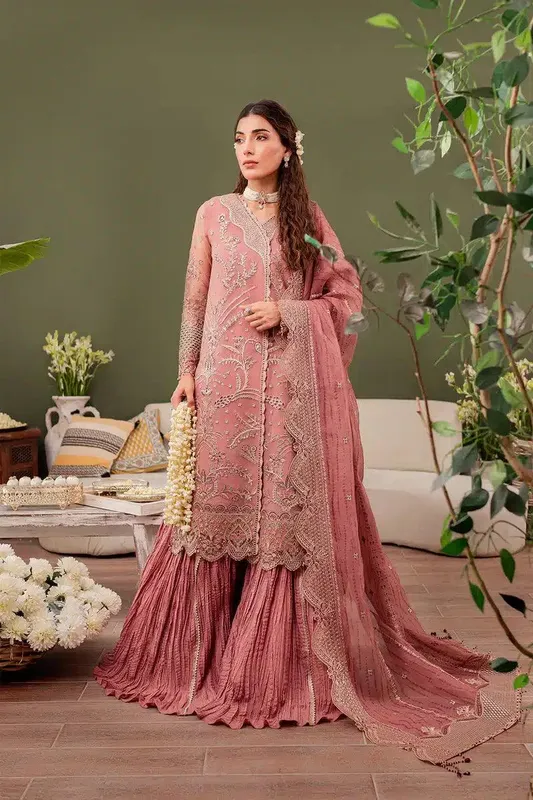 Farasha Tabeer Wedding Formals 23 Pink Raw Silk – view 1 – Poshaq