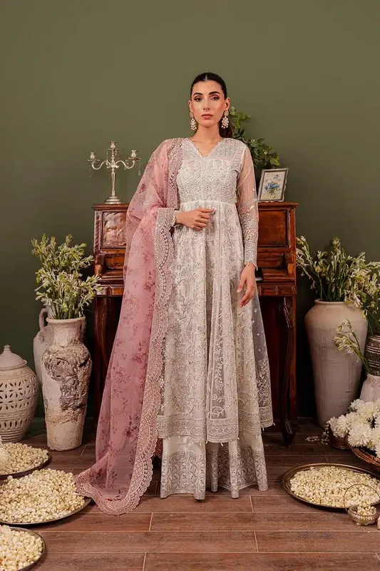 Farasha Tabeer Wedding Formals 23 Ivory Raw Silk – view 1 – Poshaq