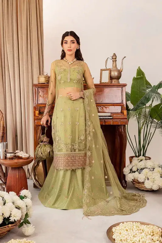 Farasha Tabeer Wedding Formals 23 Green Organza – view 1 – Poshaq