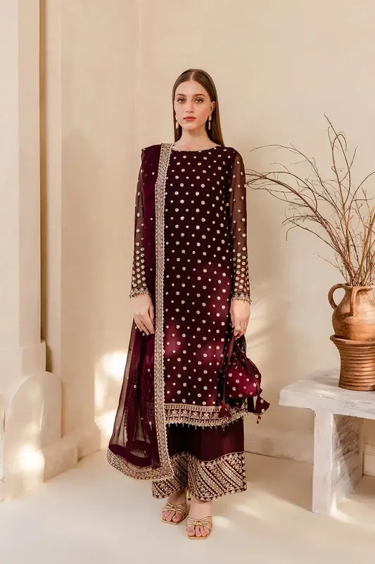 Farasha Ritzier Festive Formals Maroon Raw Silk – view 1 – Poshaq