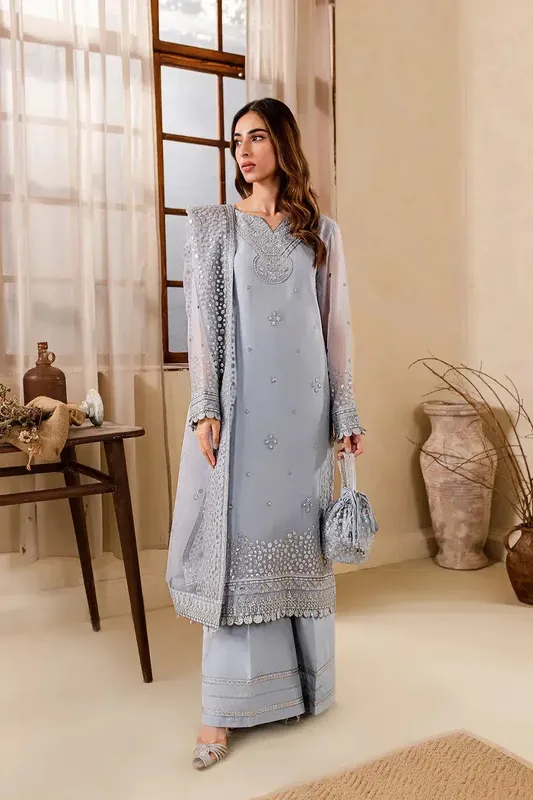 Farasha Ritzier Festive Formals Grey Raw Silk – view 1 – Poshaq