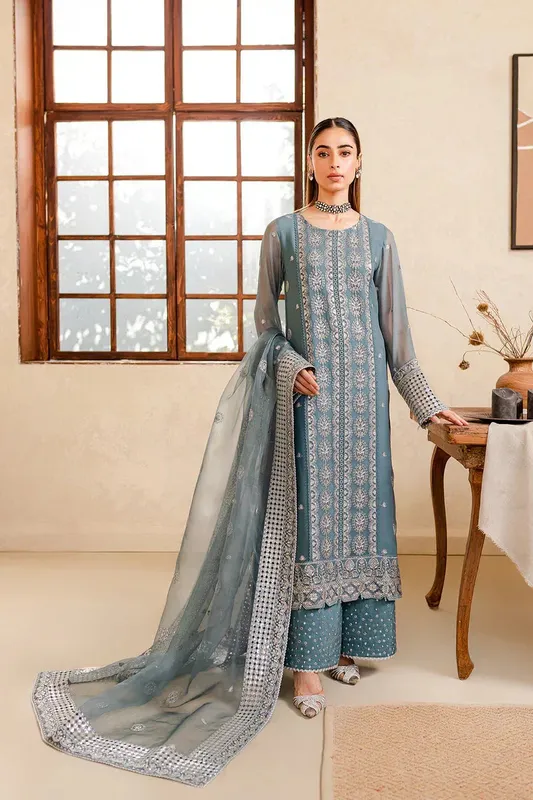 Farasha Ritizer Festive Formals Blue Raw Silk – view 1 – Poshaq
