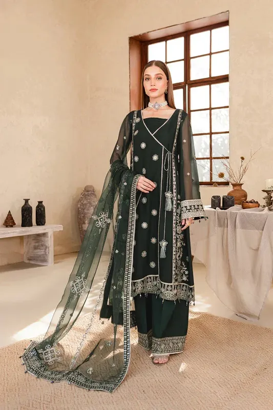 Farasha Ritizer Festive Formals Bottle Green Raw Silk – view 1 – Poshaq