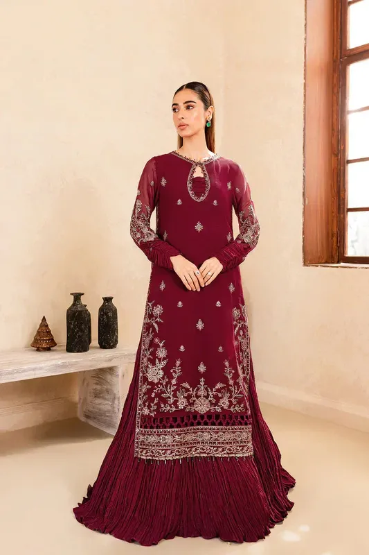 Farasha Ritizer Festive Formals Maroon Raw Silk – view 1 – Poshaq