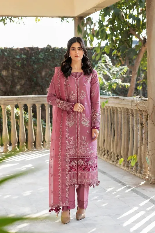 Farasha Bahaar Embroidered Lawn Magenta Organza – view 1 – Poshaq