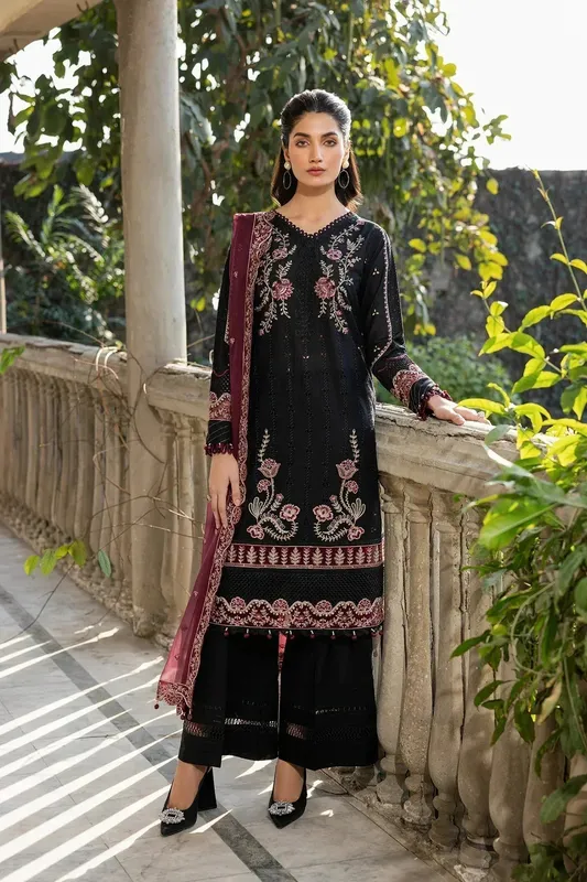 Farasha Bahaar Embroidered Lawn Black Organza – view 1 – Poshaq