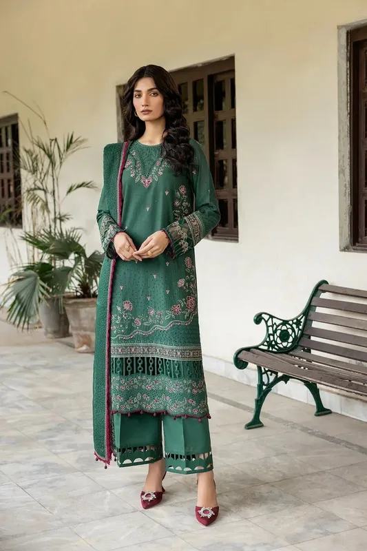 Farasha Bahaar Embroidered Lawn Green Organza – view 1 – Poshaq